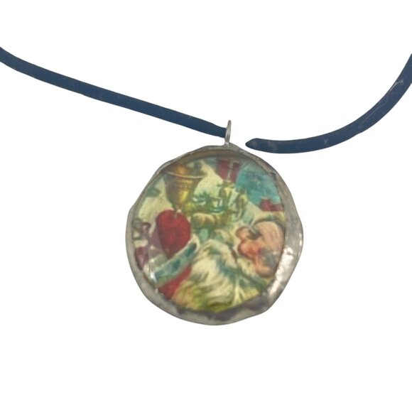 Vintage-Inspired Santa Pendant Necklace Adjustable Blue Cord Festive - Picture 6 of 7